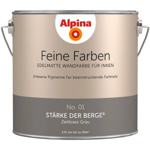 Dose Alpina Feine Farben No. 1 Stärke der Berge Grau, edelmatt, 2,5 l. Graue Wandfarbe für Innen.