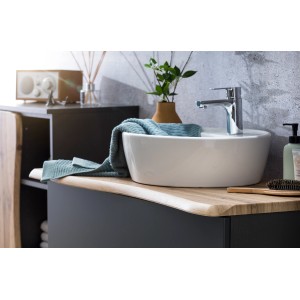 Held Möbel Einzelwaschtisch Trient, 121 cm, Grau Matt mit Aufsatzwaschbecken und Armatur.