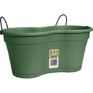 Grüner Florus Balkonkasten 37 cm mit Halterung für Balkongeländer.