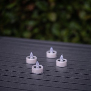 4er Set Solar-Kerzen Nelspruit, weiße Deko-Teelichter mit Sensor für Garten & Balkon.