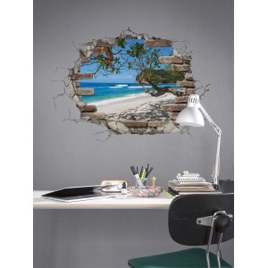 Komar Deko-Sticker Break Out mit Strandmotiv, 50x70 cm. Wandtattoo mit Durchbruch-Optik.