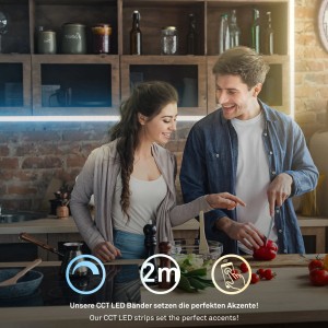 Briloner LED-Band Starter-Set mit CCT-Funktion in Küche mit Paar. 2m LED-Streifen für stimmungsvolle Beleuchtung.