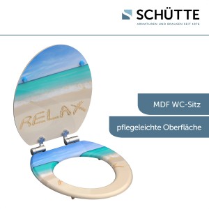 Schütte WC-Sitz Relax mit Strandmotiv und Absenkautomatik. WC-Sitz aus Holzkern für Standard WC Becken.