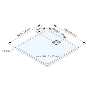 Technische Zeichnung: Schulte Duschwanne ExpressPlus Quadrat, 90x90 cm, Anthrazit, mit Maßangaben.
