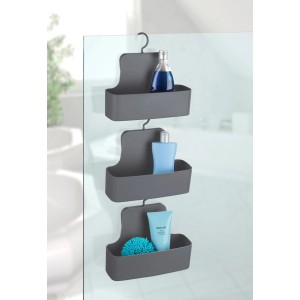 Wenko Duschcaddy Barcelona, anthrazitfarbener Hängekorb mit drei Ablagen für Dusche und Bad.