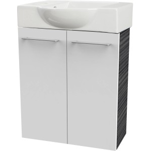 Fackelmann Waschbeckenunterschrank SBC Dark Oak, 52 cm breit, mit weißen Fronten und zwei Türen.