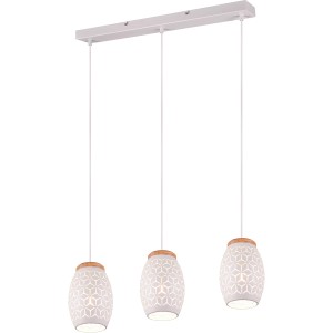 Reality Pendelleuchte Bidar, 3-flammig, weiß matt mit Holzdetails. Moderne Hängelampe.