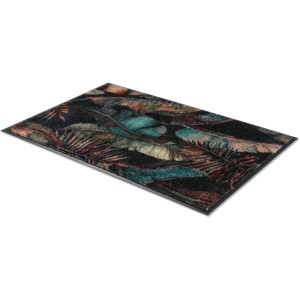 Schöner Wohnen Sauberlaufmatte Miami Jungle, 67x100 cm, anthrazit mit Dschungel-Blätter Muster.