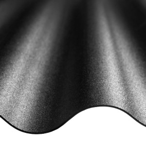 Schwarze PVC-Wellplatte Sinus 76/18, Detailansicht der Kunststoffbedachung.
