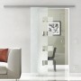 Levidor Glasschiebetür Wolfsburg mit satinierten Quadraten, Edelstahl-Schiene, in modernem Wohnraum. Platzsparend.