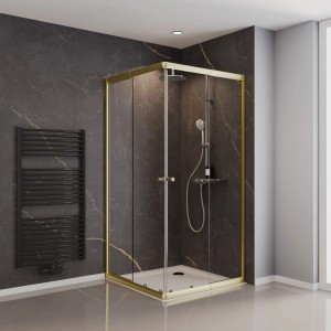Schulte Dusche Sunny Eckeinstieg mit Schiebetüren Goldoptik Klar 180 x 75-90 cm
