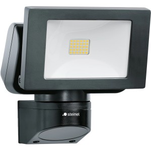 Schwarzer Steinel LED-Strahler LS 150 für den Außenbereich, verstellbar.