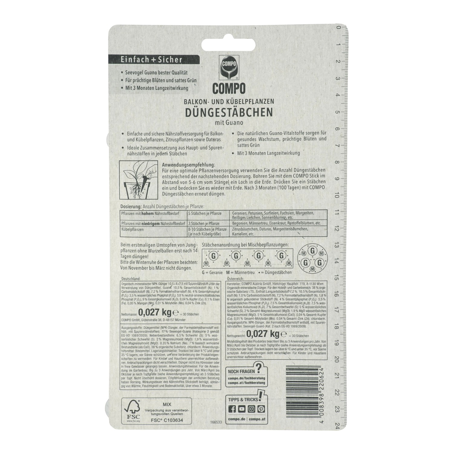 Compo Düngestäbchen für Balkon- und Kübelpflanzen mit Guano 30 Stäbchen_2