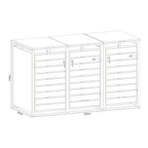 Axi Mülltonnenbox Lucas für 3 Tonnen (je 240 l), Metall Anthrazit/Holzoptik, mit Maßen