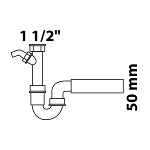 Skizze eines weißen Kirchhoff Spültisch-Röhrensiphons 44,9 mm mit Geräteanschluss.
