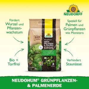 Sack Neudorff Neudohum Grünpflanzen- & Palmenerde 3 l, torffrei für gesundes Wachstum.