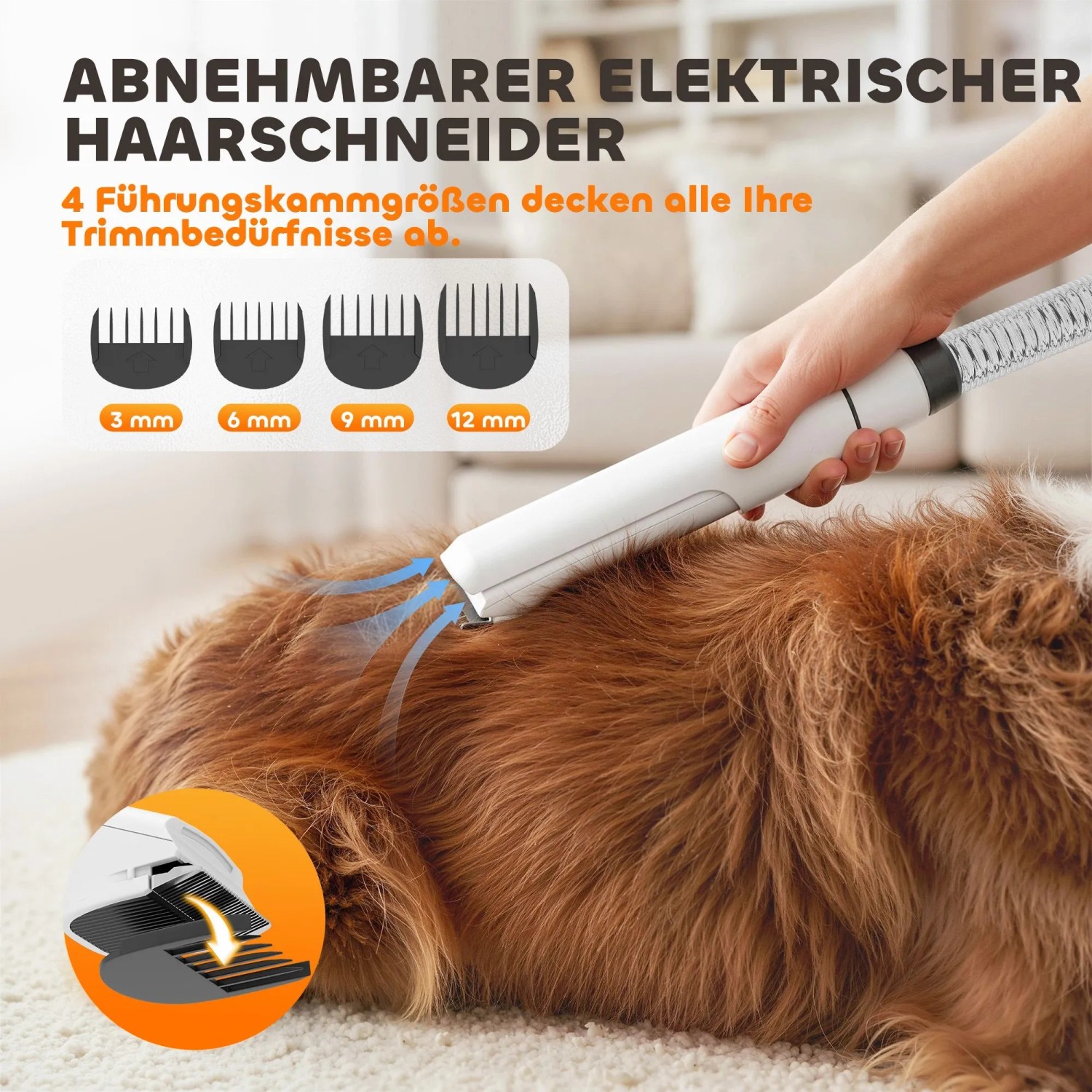 PawHut Pfotentrimmer: Elektrischer Haarschneider trimmt Hundefell mit 4 Kammgrößen (3-12mm) für stressfreie Pflege.