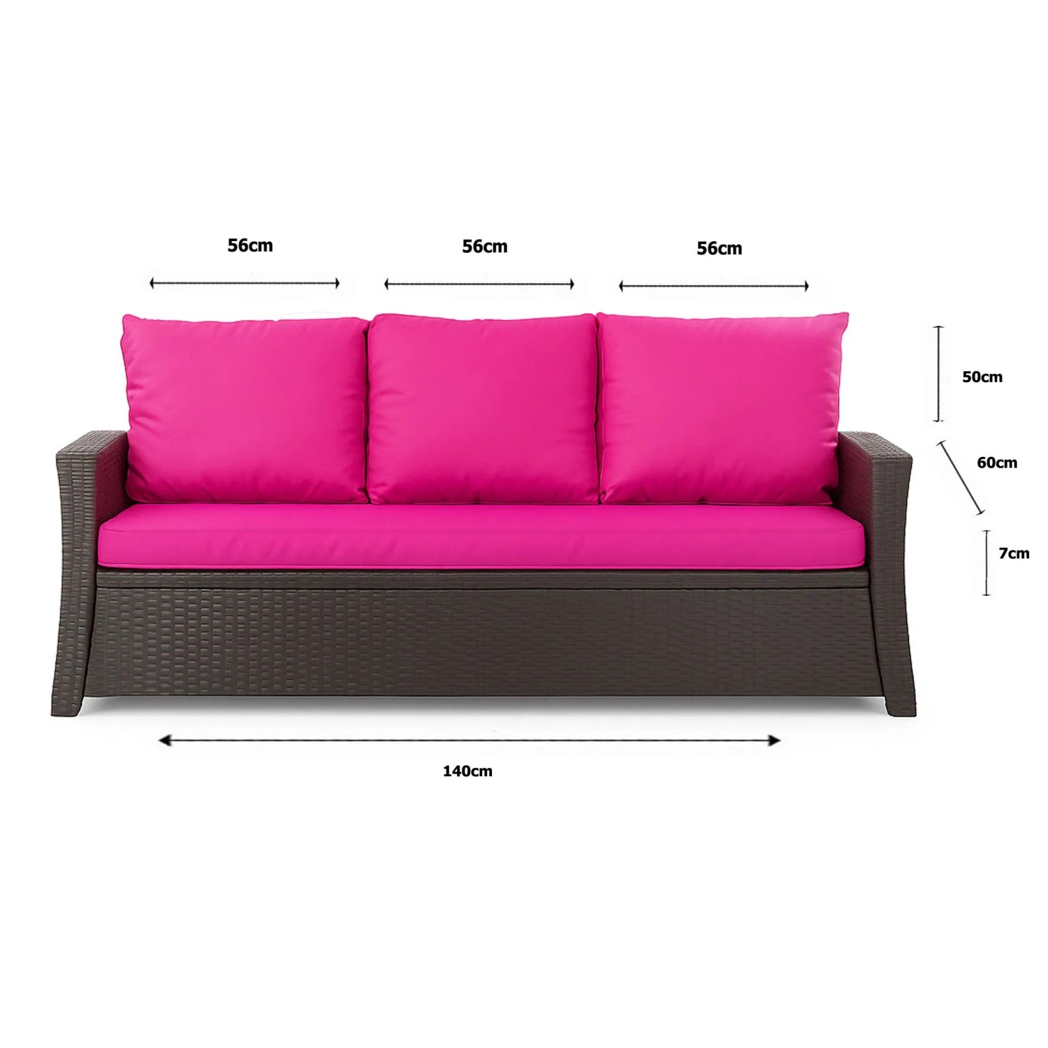 Gartenkissen Set Rose für 3-Sitzer Polyrattan Gartensofa, 140x60x50 cm. Sitzkissen und Rückenkissen.