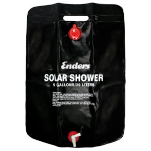Schwarze Enders Solardusche mit 20 l Volumen für Camping & Outdoor.