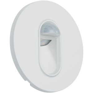 Weiße Paulmann Wandeinbauleuchte mit Bewegungssensor, rund, 2,7W, für Treppen und Flure.