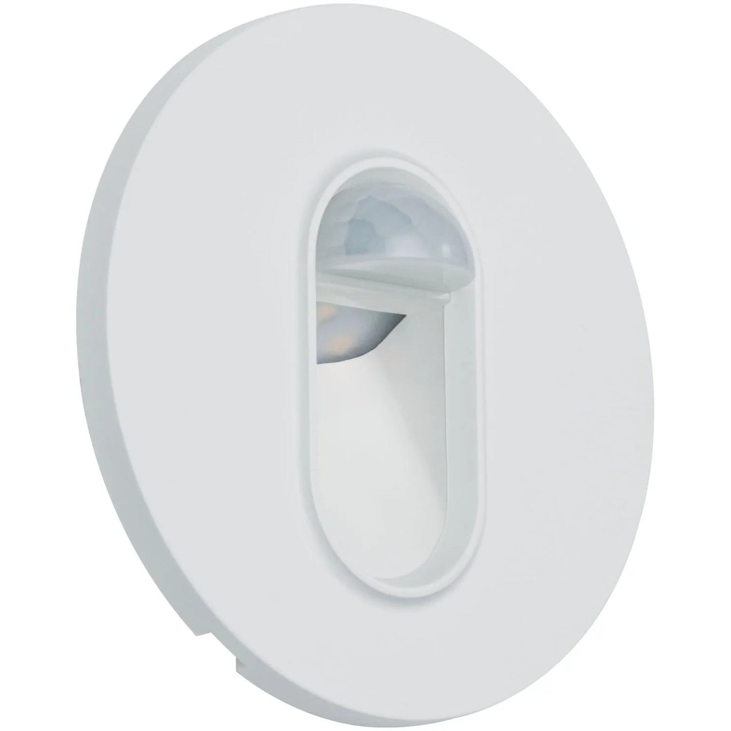 Weiße Paulmann Wandeinbauleuchte mit Bewegungssensor, rund, 2,7W, für Treppen und Flure.