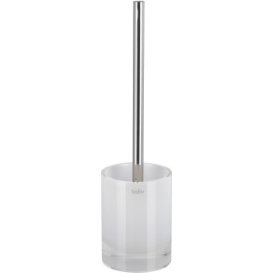 Weißer baliv WC-Bürstenhalter aus Polyresin mit silbernem Griff. Schlichtes, modernes Design.