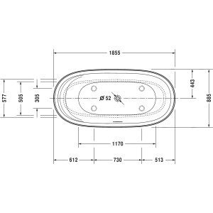 Draufsicht Duravit Cape Cod Badewanne, 185x88,5 cm, freistehend, Maße