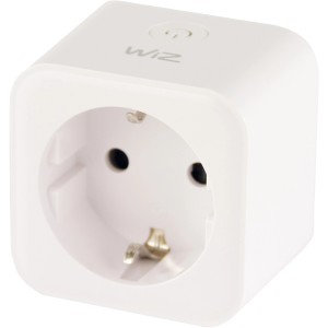 Weißer WiZ Smart Wifi-Steckdosenadapter Smart-Plug für die intelligente Steuerung von Geräten.