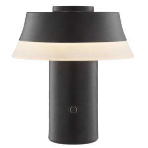 Moderne schwarze LED-Tischleuchte Kinich, 15cm, mit warmweißem Licht und Touch-Dimmer. Kabellos mit Akku.