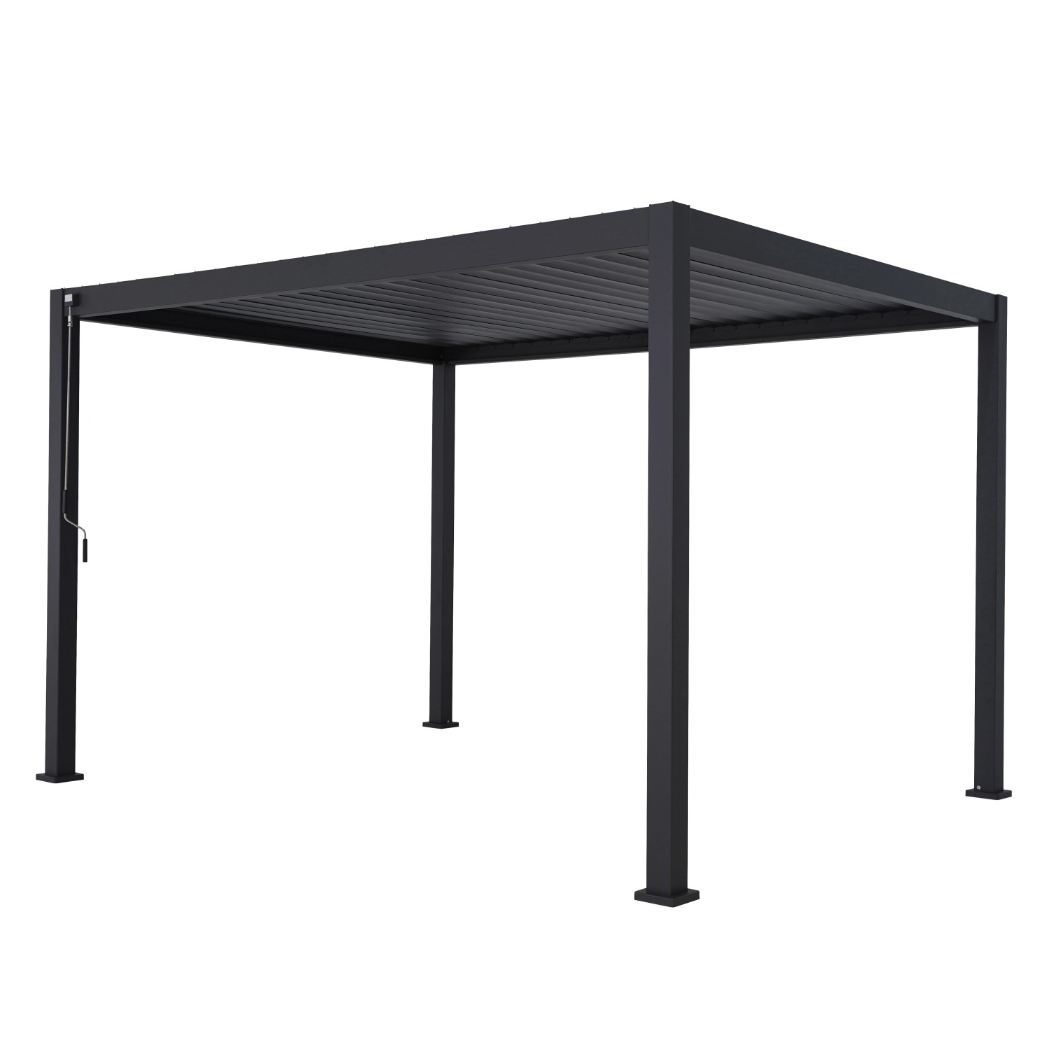 Anthrazitfarbene Pergola Mirador Premium 3x4 m als Terrassenüberdachung.