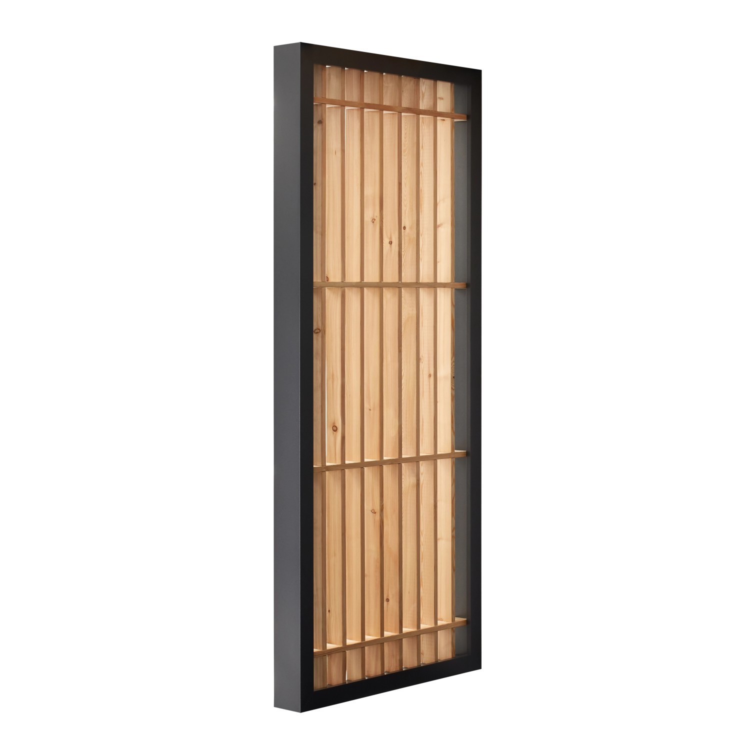 Gutta Seitenteil für Timber-Line Vordach aus Echtholz, 220 cm, mit schwarzem Rahmen und Holzlamellen.