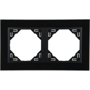E2 Elektro Abdeckrahmen 2-fach Logus Cristalschwarz aus Glas, Detailansicht.