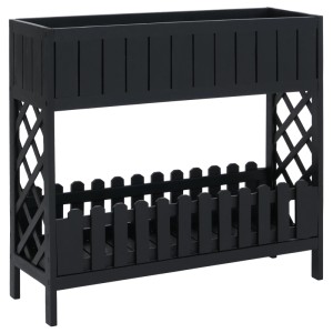 Schwarzes Akazienholz Hochbeet mit zwei Ebenen, Rankgitter und Zaun. Ideal für Garten, Balkon, Terrasse.