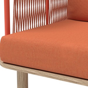Detailaufnahme: Balkonstuhl Bandon in Terrakotta mit Seilbespannung und Sitzkissen.