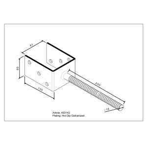 Stützenschuh U-Form zum Einbetonieren, 81 mm breit, 100 mm hoch, mit Riffeldolle.