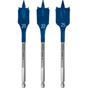 Bosch Flachfräsbohrer Set, 3-teilig, blau-silber, Größen 20, 22, 25 mm für schnelles Bohren.