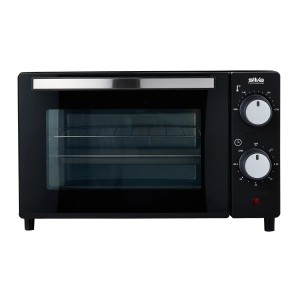 Schwarzer Silva Homeline Mini-Backofen MB 1600 mit Glasfront und Drehreglern.