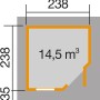 Grundriss Weka Holz-Gartenhaus Flachdach, 238x278 cm, lasiert. Ideal für Garten, Geräte & Freizeit.