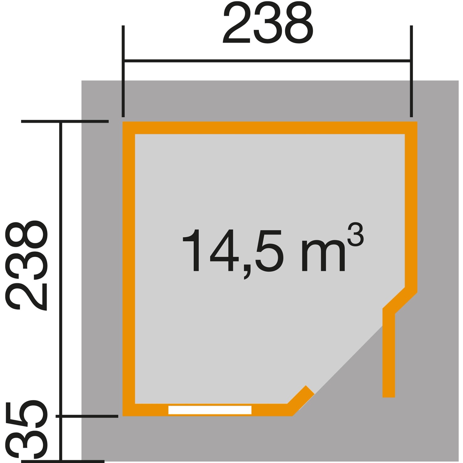 Grundriss Weka Holz-Gartenhaus Flachdach, 238x278 cm, lasiert. Ideal für Garten, Geräte & Freizeit.