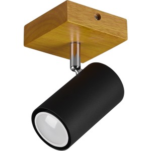 Schwarzer Trio Strahler Marley, 1-flammig, mit Holzsockel. Moderner Deckenspot für Wohnräume.