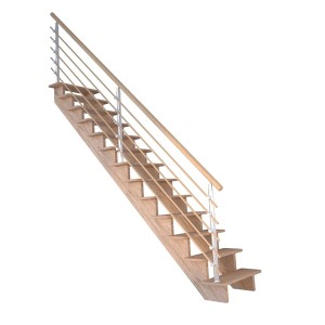 Gerade Treppe Lindos Pro Eiche mit Design-Geländer aus Holz und Metall, 80 cm breit.
