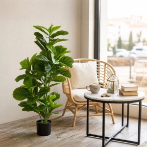 HOMCOM Kunstpflanze Ficus, 110 cm hoch, mit grünen Blättern im schwarzen Topf. Ideal für Wohn- & Büroräume.