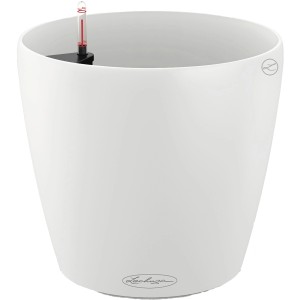 Weißes Lechuza Classico Color 43 Pflanzgefäß (Ø 43cm) für Innen- und Außenbereich.