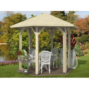 Skan Holz Pavillon Nancy, naturbelassene Holz Gartenlaube mit sechseckigem Grundriss.