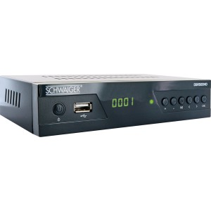 Schwaiger FULL HD Satellitenreceiver (FTA) in Schwarz mit USB-Anschluss und Display.