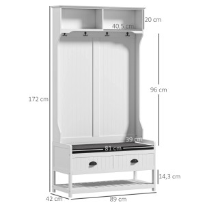 HOMCOM Garderobenständer MDF Schaumstoff Weiß 89L x 42B x 172H cm