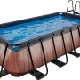 Rechteckiger EXIT Wood Pool in Braun mit Filterpumpe und Leiter, 400x200x100 cm.