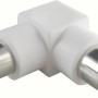 Schwaiger Koax Winkeladapter 90 Grad, weißer Antennenadapter aus Metall und Kunststoff.