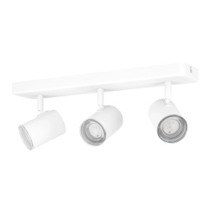 Weißer Lichtbalken mit drei dreh- und schwenkbaren GU10 Spots. Flexible Deckenbeleuchtung für Küche oder Bad.