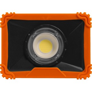 Ledvance LED-Baustrahler akkubetrieben, schwarz-orange, 11,5 cm. Mobile Arbeitsleuchte mit USB-Ladefunktion.